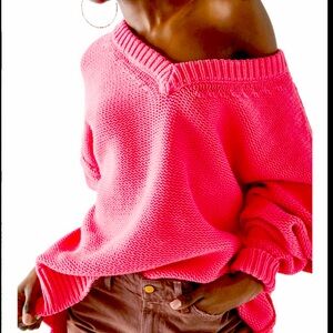FREE PEOPLE ALLI SWEATER ONE SIZE FUSCIA